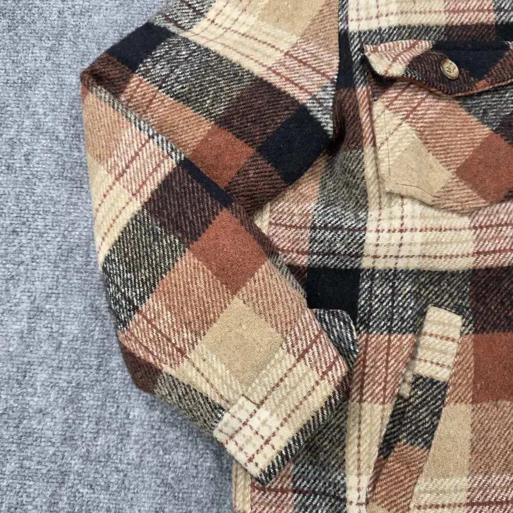 Vintage Sears Jacket Mens Medium Brown Plaid Flannel Quilted Lined Workwear 70s - Picture 7 of 16